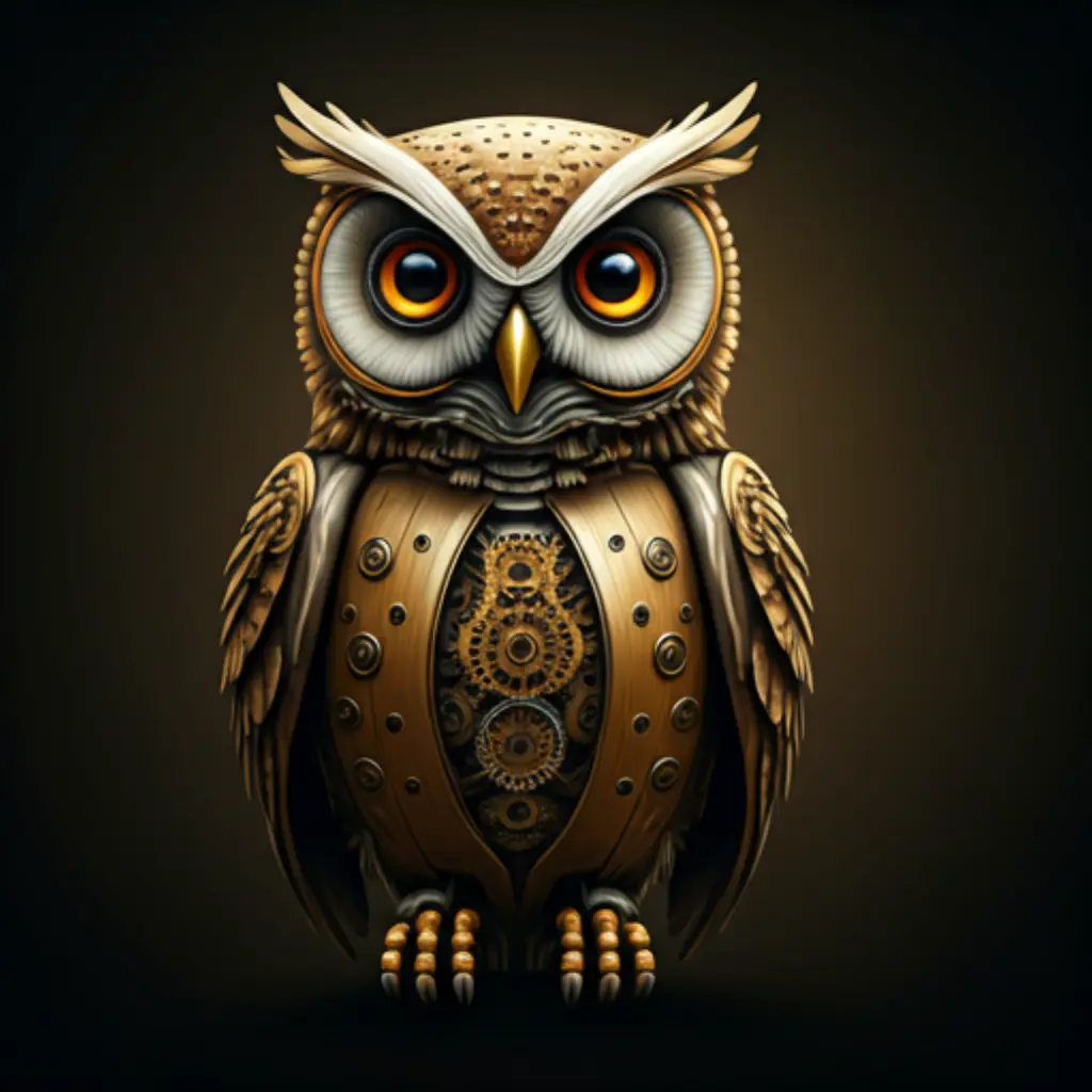 Steampunk mechanical owl illustration generated with LUNA creative AI tools